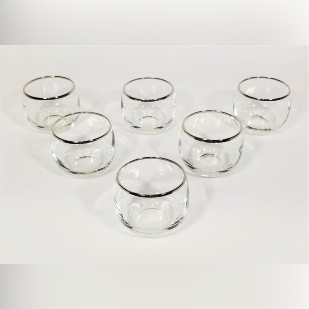 Vintage Dorothy Thorpe 1960s MCM Silver Rim Roly Poly Cocktail Glasses Set of 6 - Picture 10 of 13